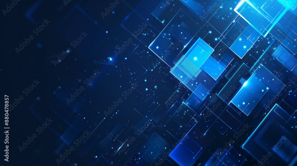 Poster blue geometric shapes forming an abstract technology background with circuit patterns and digital gr