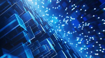 Blue geometric shape abstract technology background, futuristic digital pattern design for tech projects, websites, and innovation-themed presentations


