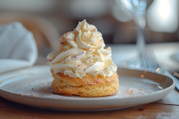 Delicious Cream Puff Pastry Topped with Whipped Cream