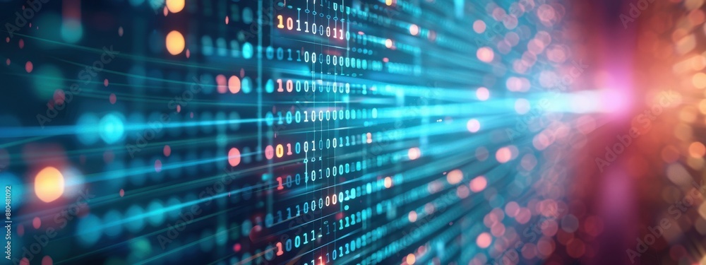 Poster asymmetric encryption, holographic diversion, advanced encryption methods, glowing colors
