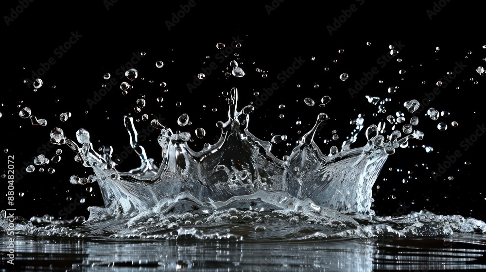 Poster high-speed water splash freeze frame on isolated studio background