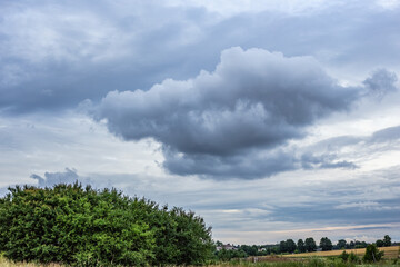 clouds in the sky over the field