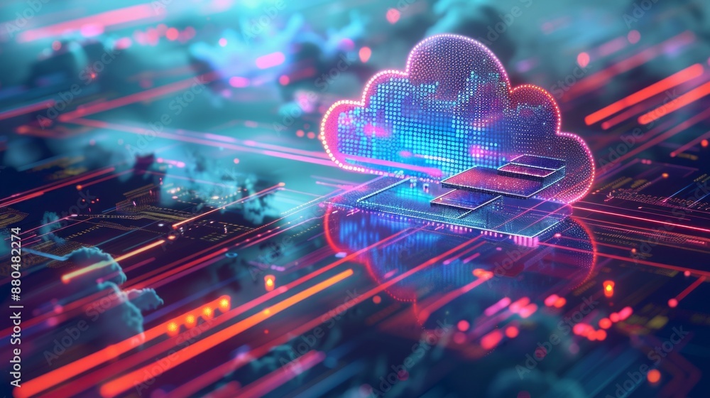 Poster cloud computing transfer of big data on the internet with futuristic digital technology concepts, fe
