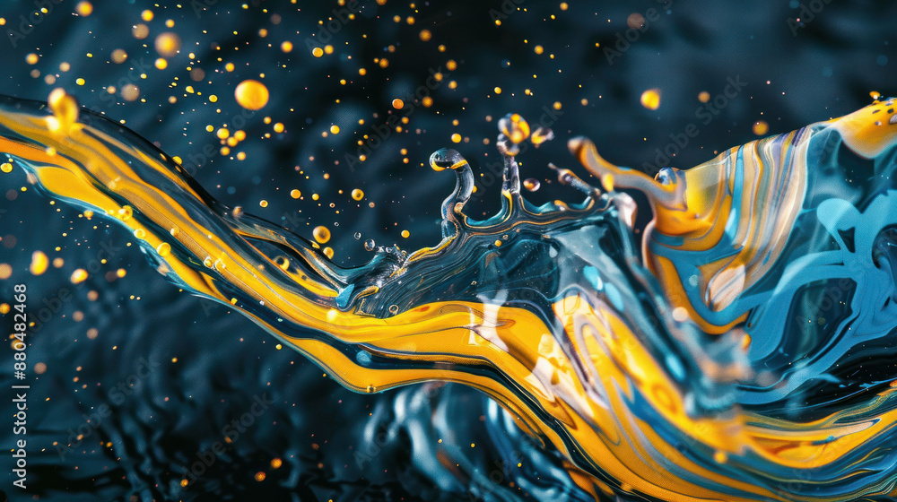 Aufkleber Dynamic Oil Splash Abstract Patterns on Studio Backdrop