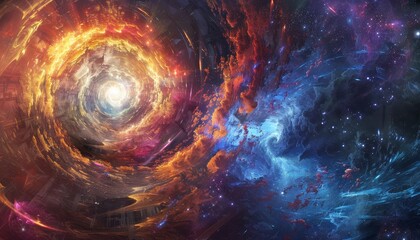 Obraz premium Concept Art of a Multiverse Portal Merging Different Dimensions