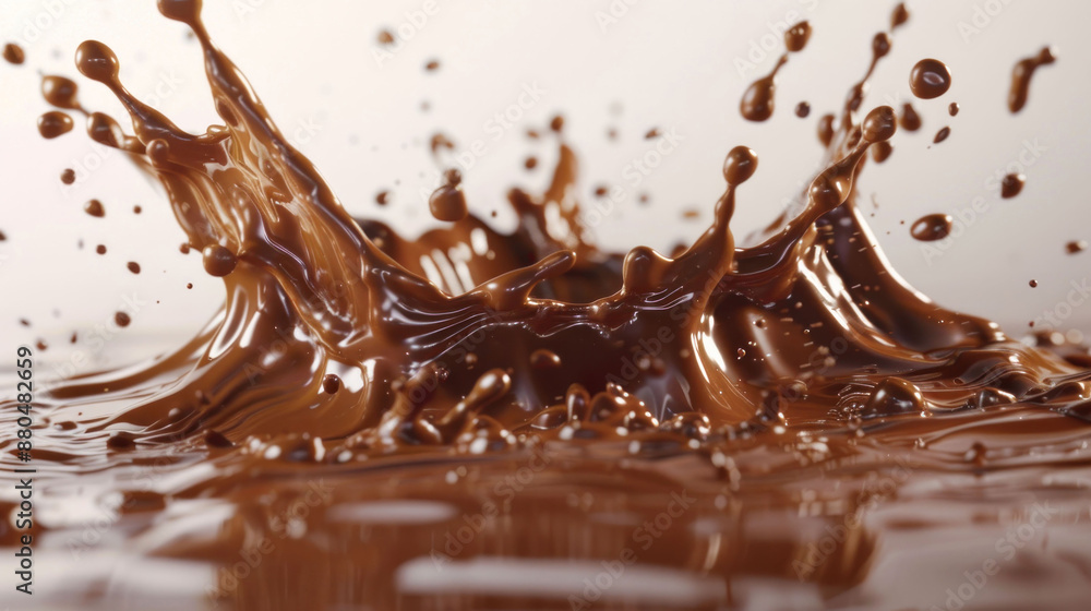 Aufkleber delectable chocolate splash creating artistic patterns on white studio background