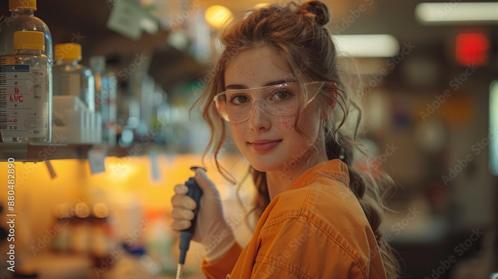 Poster scientist pipetting in a lab for life science research.
