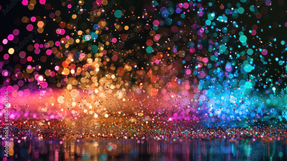 Poster sparkling glitter splash in vibrant colors on isolated studio background