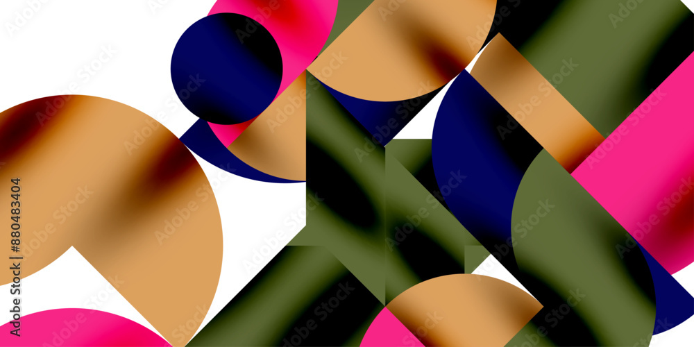 Poster tech minimal circular shapes geometric art. vector modern circles