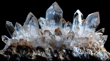 Stunning Cluster of Clear Quartz Crystals on a Rocky Base
