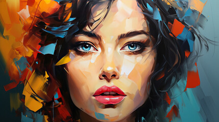 Stunning Art Of A Pretty Women Face Brush Stroke Vibrant Painting