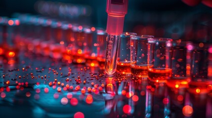 Working with a multichannel pipette in an experimental laboratory.