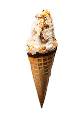 Ice cream with nuts and chocolate isolated on white background.