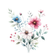 Watercolor color floral art by Hand draw colorful mix  flower and leaf vector 