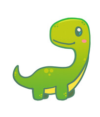 Fototapeta premium Cute adorable kawaii green bronto brontosaurus dinosaur hand-drawn for kids, children, baby shower, nursery decoration, POD, logo, graphics, stickers, room decoration