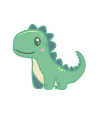 Obraz premium Cute adorable kawaii green pastel color dinosaur hand-drawn for kids, children, baby shower, nursery decoration, POD, logo, graphics, stickers, room decoration