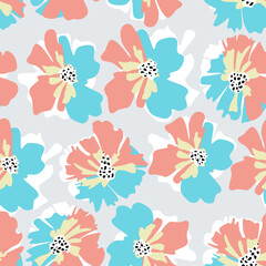 Floral vector seamless repeat pattern aop of flowers with leaves.