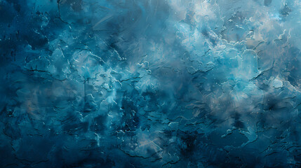 Obraz premium Abstract artistic painting with blue hues and textured, swirling patterns creating a mystical underwater effect.