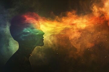 the aura of the body. multicolor body on black background