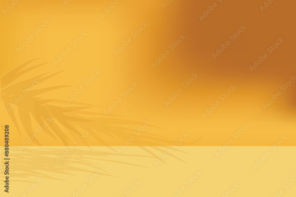 Poster 3d yellow background products display podium scene with yellow leaf platform. background vector 3d r