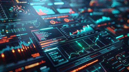 Obraz premium Digital business strategy concept with advanced data analysis, profit analytics, online marketing research, and futuristic graphic interface