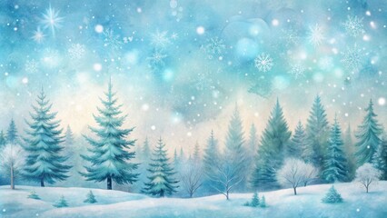 Soft serene abstract winter wonderland scene featuring gentle snowfall and subtle sky patterns on light blue textured watercolor paper.