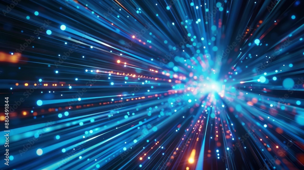Poster high-speed data connection technology abstract background with dynamic blue lines and digital flow p