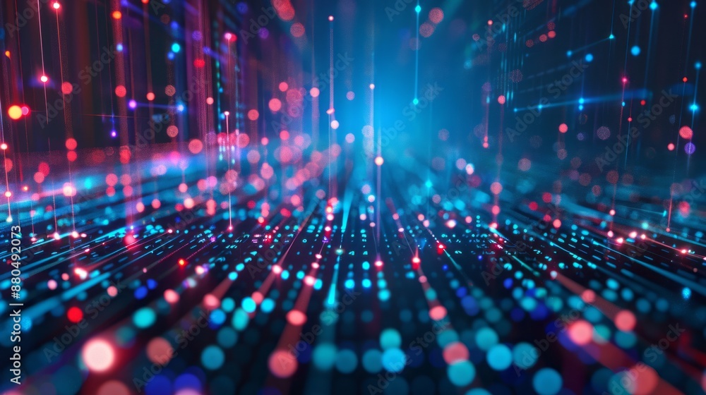 Poster High-speed data connection technology abstract background with dynamic blue lines and digital flow patterns representing fast internet, data transfer, and network connectivity in a modern technologica