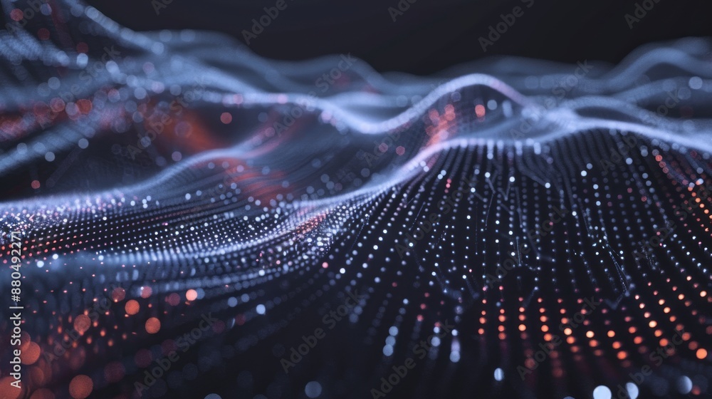 Poster abstract data technology background with interconnected dots and lines on dark surface - 3d renderin