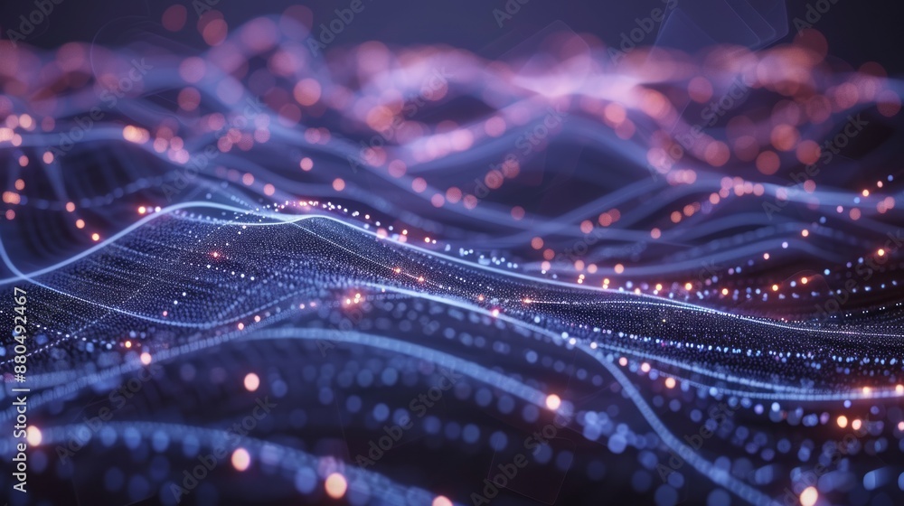 Poster abstract data technology background with interconnected dots and lines on dark surface - 3d renderin