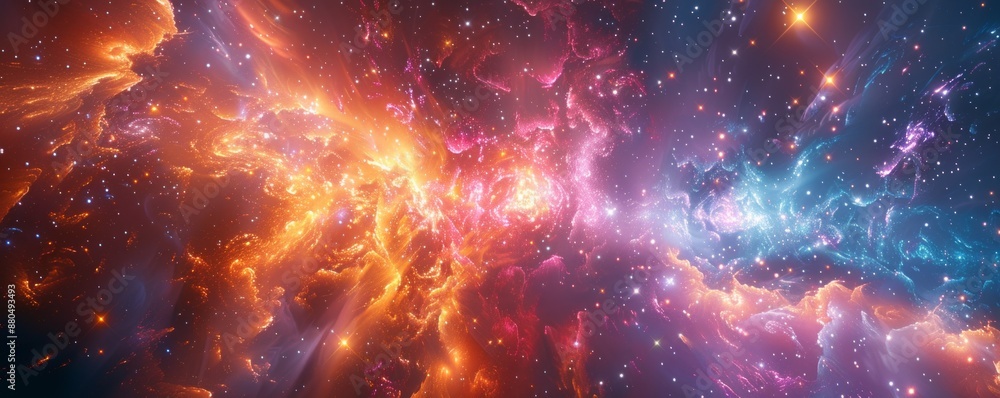 Poster a photorealistic depiction of a fireworks display illuminating the night sky, the colorful explosion
