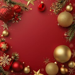 Red and Gold Christmas Background With Ornaments