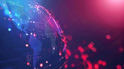 Obraz premium Global digital technology world featuring virtual business interface, high-tech network connections, and advanced data visualization for modern business strategies