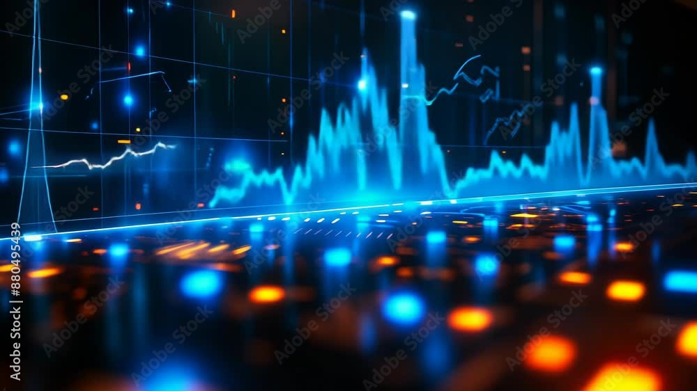 Poster futuristic blue sound wave equalizer visualization depicting dynamic rhythm for voice recognition an