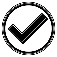 Black and white check mark in circle symbolizes font, symbol, logo, and brand