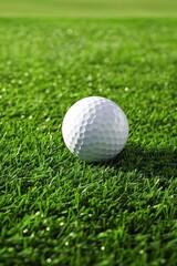 Fototapeta premium Golf Ball on Green Grass of Golf Course. Macro Shot, Beautiful Green Colors, Sport Image