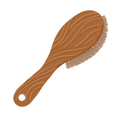 Hairbrush vector handdrawn illustration. Professional comb for hair styling. Wooden boar bristle brush and styling brush. Hairdresser, stylist and beauty salon tool. Isolated item on white background.