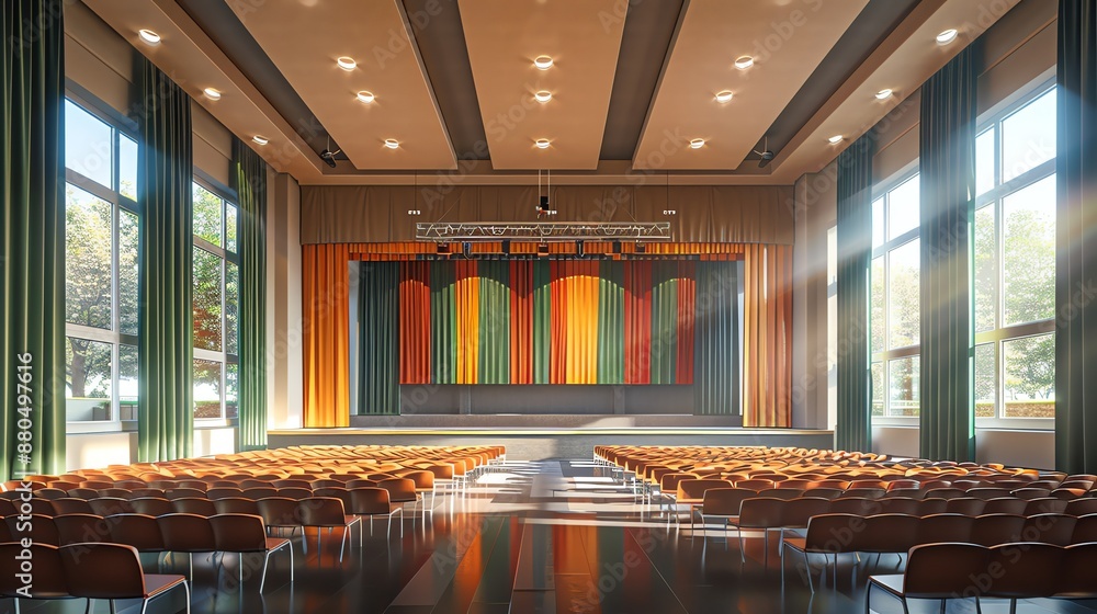 Poster Empty auditorium with stage and rows of seats.