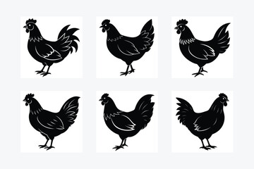 Rooster icon silhouette vector line art illustration