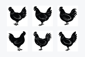 Rooster icon silhouette vector line art illustration