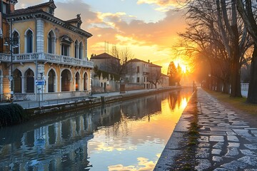 Serene Canal at Sunset with Historic Architecture