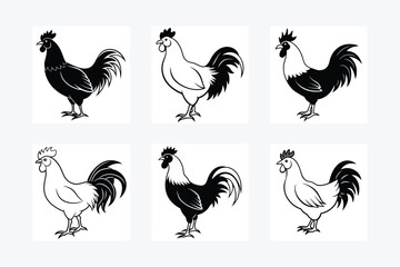 Rooster icon silhouette vector line art illustration