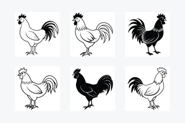 Rooster icon silhouette vector line art illustration