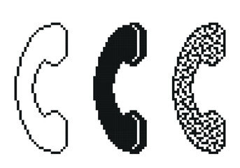Handset icon with outline, silhouette and QR code texture isolated on white background. Pixelated icon for chat support, call center, customer service, hotline, etc Vector illustration. Not AI created