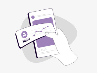 Followers growth on social media with increased engagement and user interaction. Social media digital marketing, audience expansion and brand visibility. Organic followers reach vector illustration