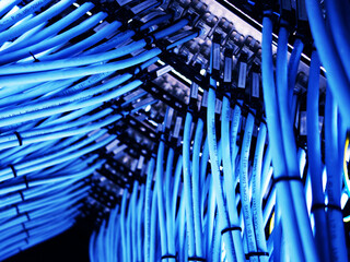 close up of network cables in a data center