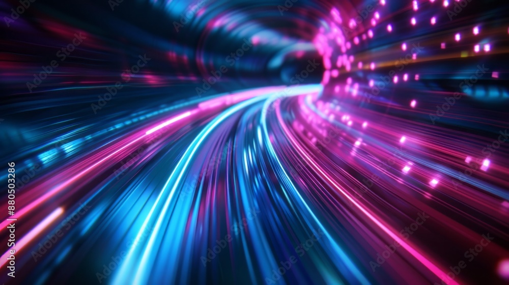 Poster dynamic flowing speed lines technology background with futuristic design elements in blue tones, per