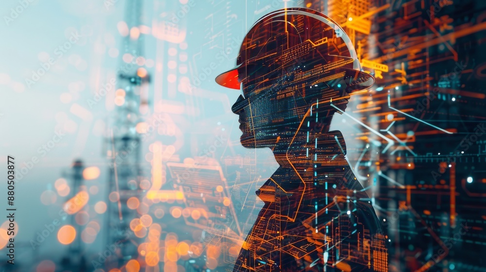 Poster engineer using smart industry and iot software for future building construction and technology proje