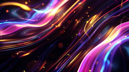 Futuristic abstract technology background featuring vibrant, glowing lines forming geometric shapes with a multicolored light effect, ideal for tech-themed designs, digital art, and innovation concept