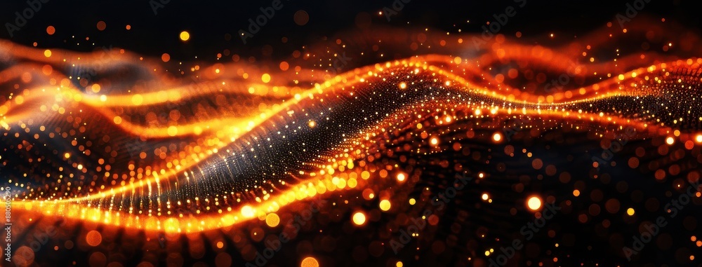 Poster abstract digital wave of glowing particles in orange hues. modern futuristic background with dynamic